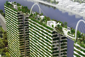 Grün wohnen in der City: Riesiger Dachgarten verbindet Hochhäuser