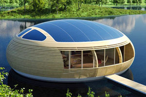 Wohnen auf dem Wasser im recyclebaren Design-Hausboot