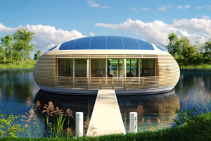 Wohnen auf dem Wasser im recyclebaren Design-Hausboot