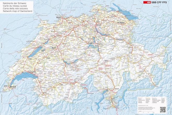 Karte mit Zugstrecken der Schweiz