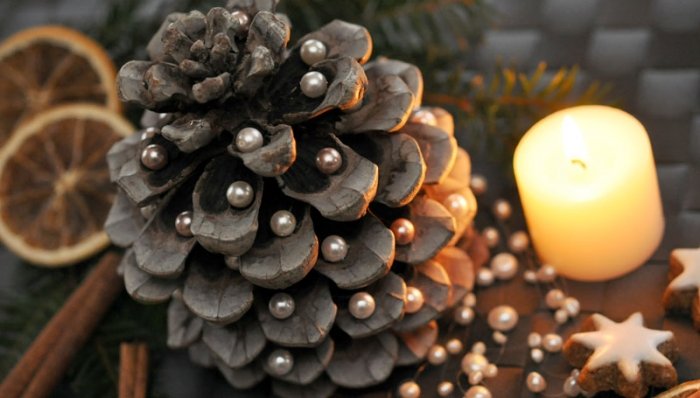 Aus Naturmaterialien wie Tannenzapfen und Reisig lässt sich wunderschöne und nachhaltige Tischdeko basteln. In dem Artikel «Weihnachtsdeko aus Naturmaterialien basteln» gibt es einige schöne Ideen. Foto: © Printemps / Fotolia.com