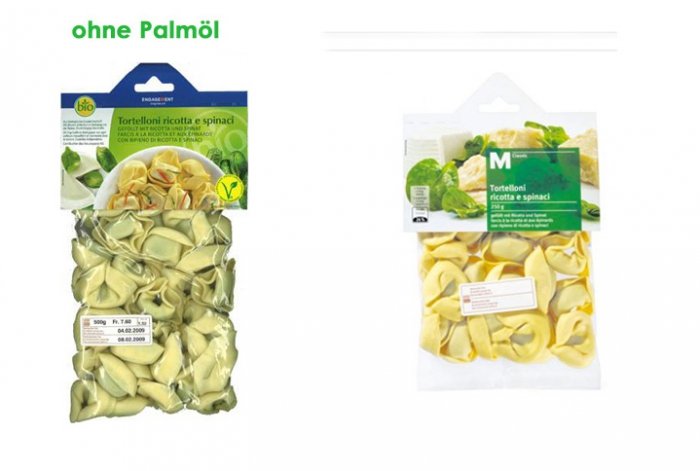 Produkte mit Palmöl und Produkte ohne Palmöl: Fertiggericht