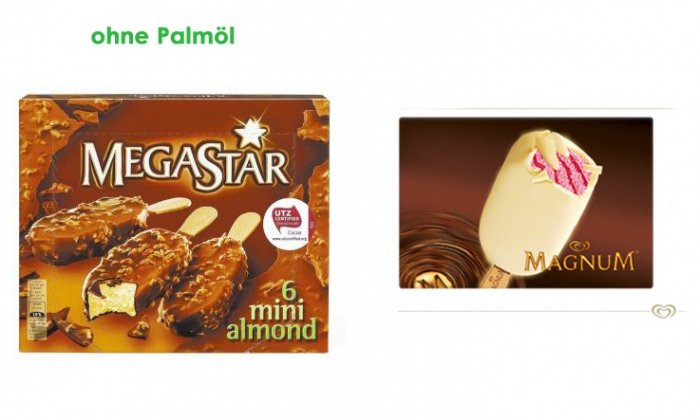 Produkte mit Palmöl und Produkte ohne Palmöl: Glace