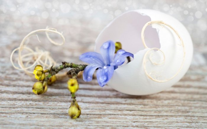 Ostereier mit Blumen und Schmuck dekorieren