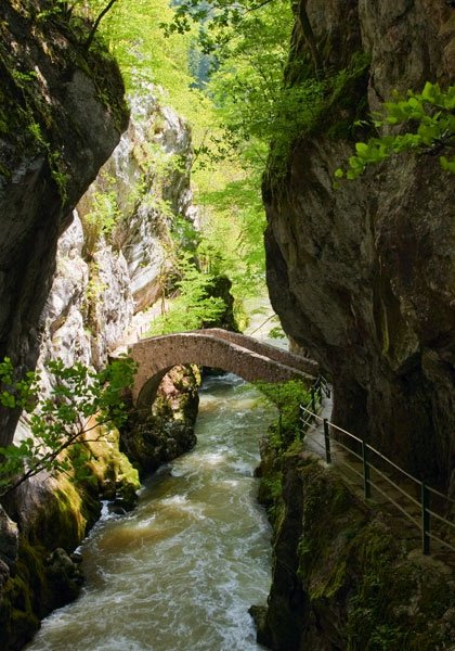 Schlucht über Brücken und Treppenstufen erfahren: Die Areuse-Schlucht im Jura