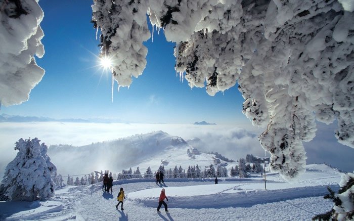 Rigi-Panoramaweg oberhalb des Vierwaldstättersees: Winterwanderung auf einem Trassee