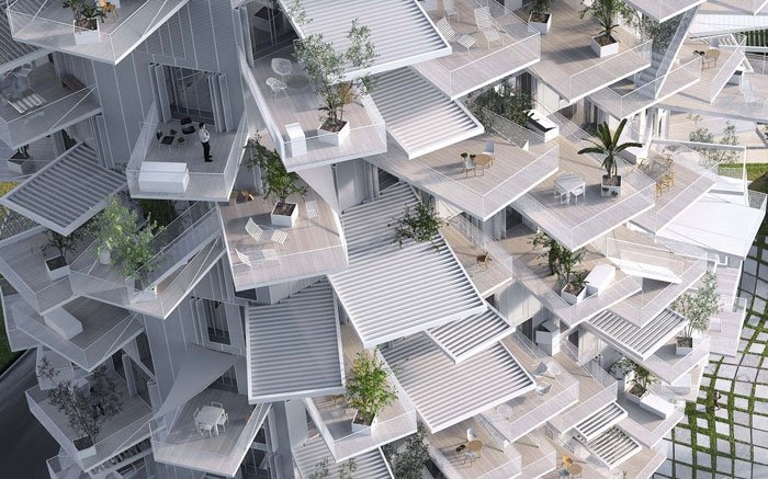 Moderne Architektur: Überhängende Terrassen bilden Sonnenschutz