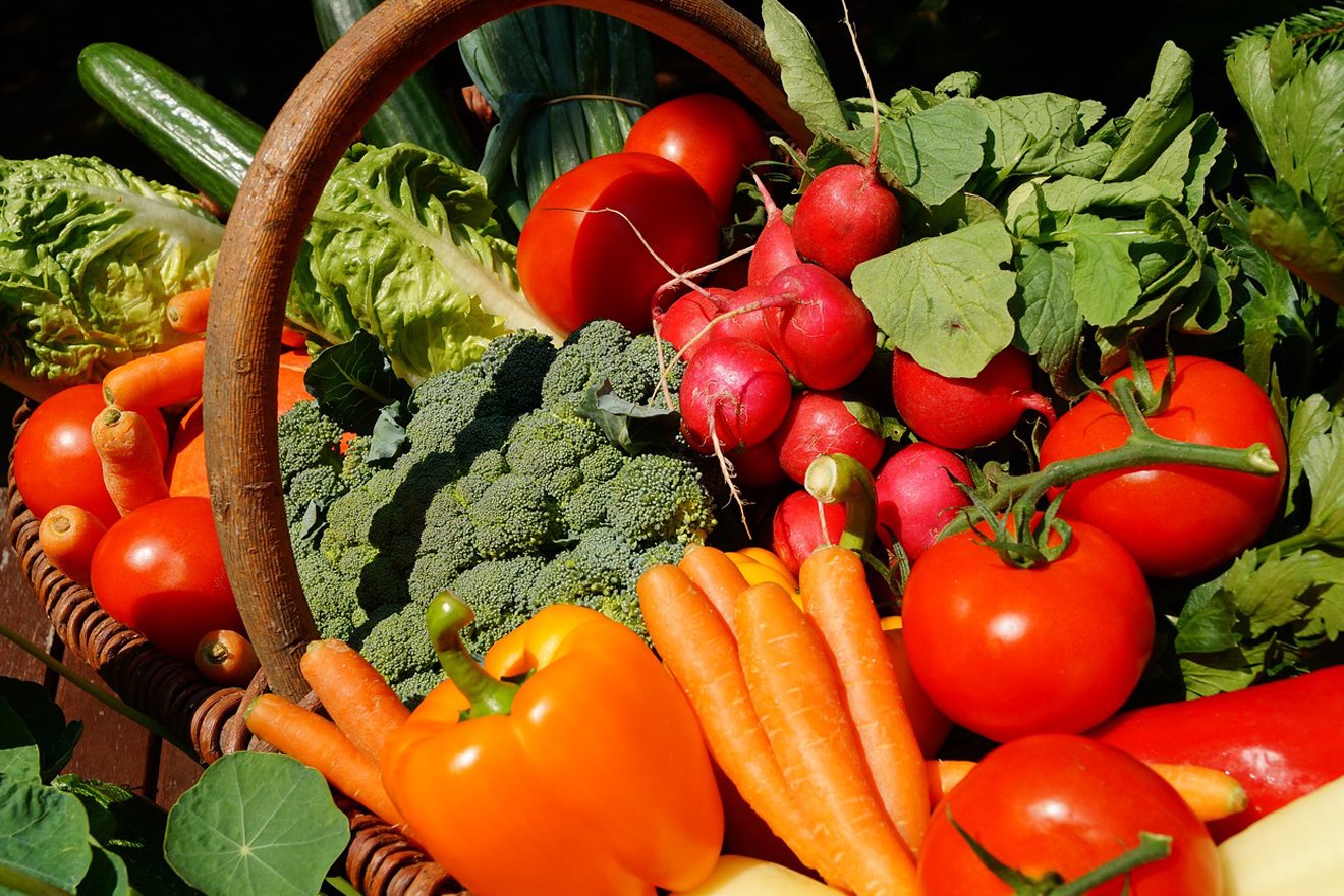 verschiedenes Gemüse wie Tomaten, Rüebli, Broccoli und Peperoni