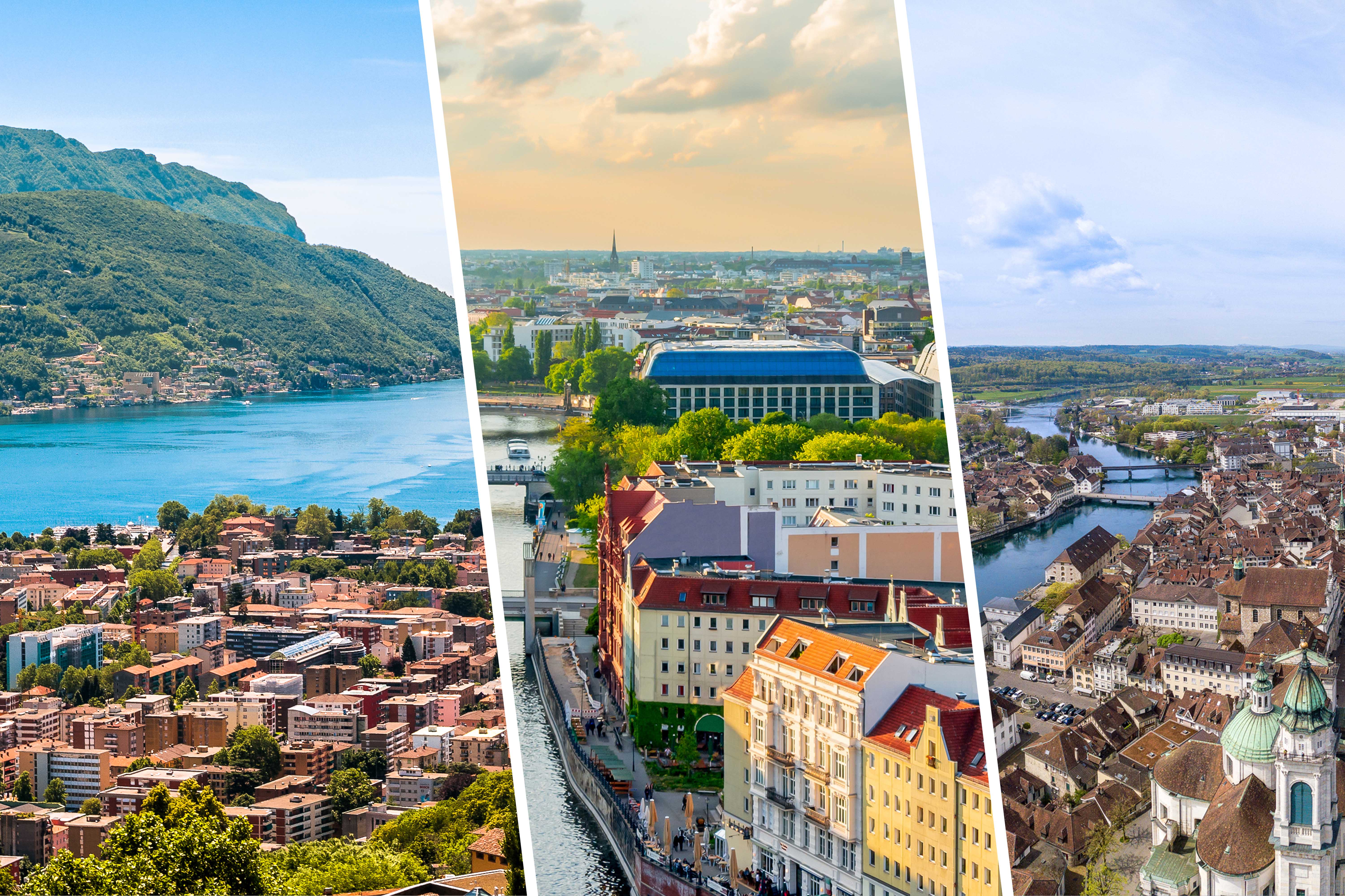 Zu sehen sind die drei Städte Lugano, Berlin und Solothurn.